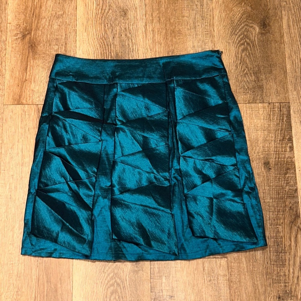 Daisy Vintage 90s Y2K Origami Teal Blue Iridescent Mini Skirt Pockets Large